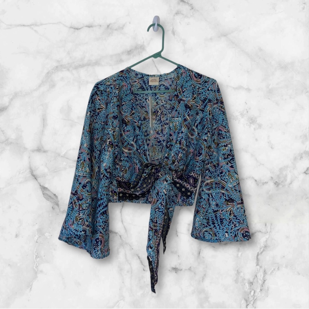 Kanha Exports Womens Tie Front Blouse BOHO FESTIVAL NWT